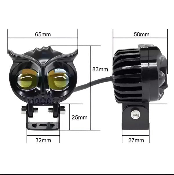 Owl Shape Fog Flash Light Low & High Beam Owl Metal Body Spot Light For All Cars And Bikes (1pc)