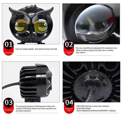 Owl Shape Fog Flash Light Low & High Beam Owl Metal Body Spot Light For All Cars And Bikes (1pc)